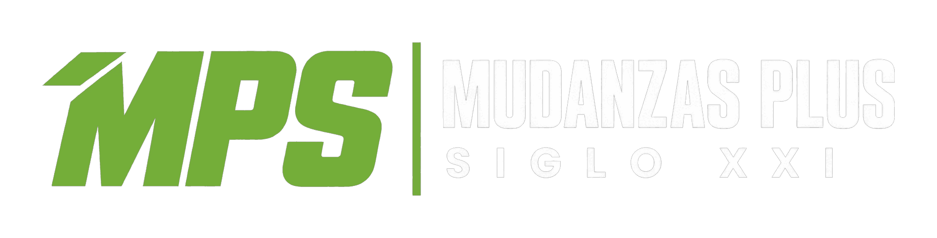 Logotipo de Mudanzas Plus Siglo XXI con el monograma MPS en verde y el texto en blanco